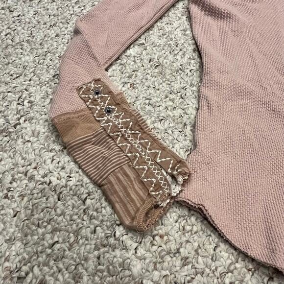 We the Free Kyoto Cuff Thermal Long Sleeve Tee Sz S Pink Patchwork Boho - Picture 4 of 8